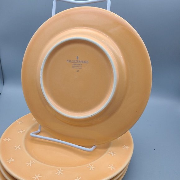 Waechtersbach Set (4) Embossed Dots Salad Plates 8.25” Orange Stars Snowflakes - Picture 4 of 9